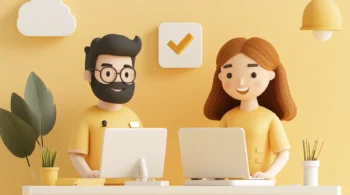 Imagen amigable de colaboración laboral en entorno digital, ideal para recursos de trabajo en equipo y cultura organizacional