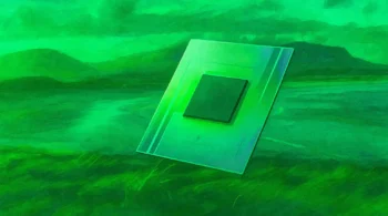 Ilustración artística en estilo pintura que muestra el chip cuántico Willow sobre un paisaje costero, representando la fusión entre naturaleza y tecnología en la nueva era de la computación cuántica.