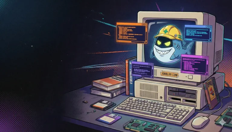 Ilustración de concepto Vibe Hacking: Una Inteligencia Artificial ejecutando un ciberataque autónomo desde un ordenador. Arte digital para el blog de Jobbloo.