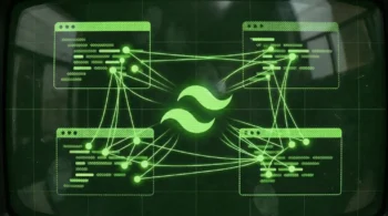 Ilustración conceptual del logotipo de Tailwind CSS conectado a nodos de redes neuronales brillantes que representan a la IA. En el fondo, una sutil trama pixelada de usuarios simboliza a la comunidad de desarrolladores afectada por la reciente reestructuración y despidos de la compañía